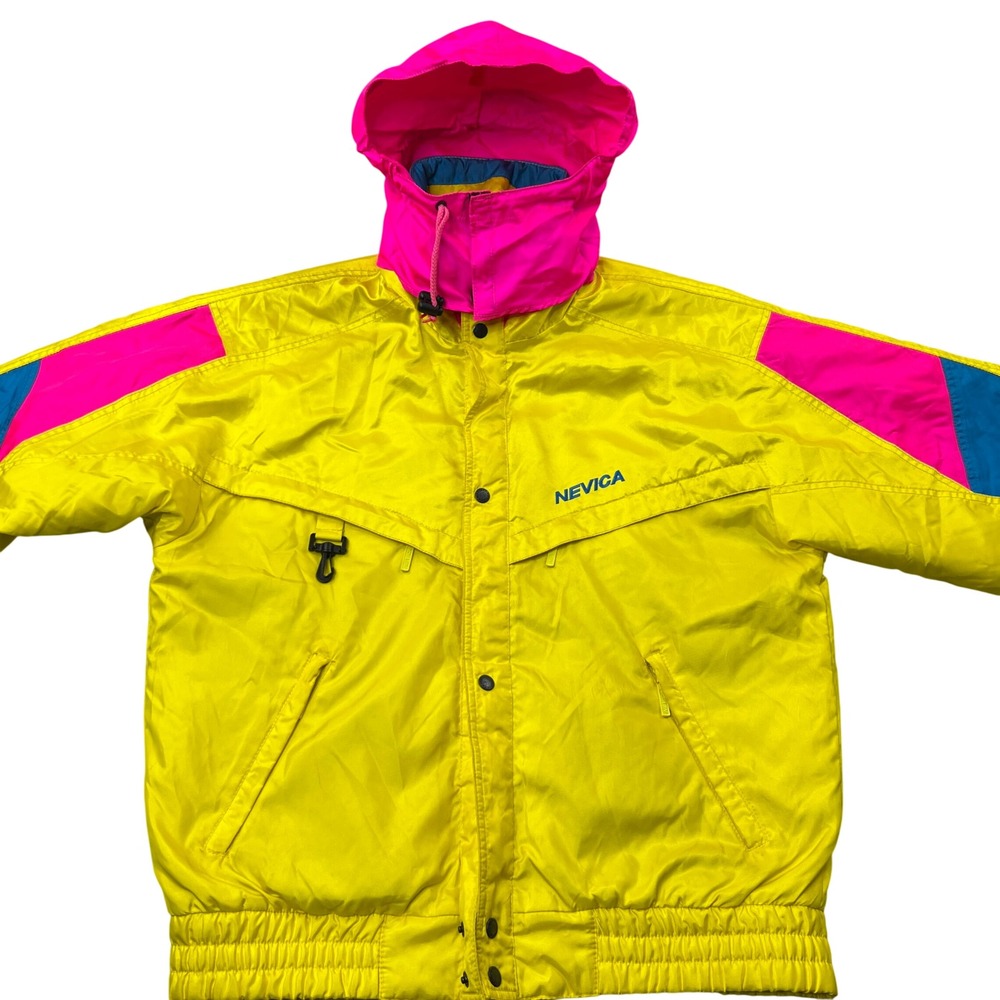 Vintage 90's Nevica Neon Pink Yellow Colorblock Ski Jacket Retro Frontline MC